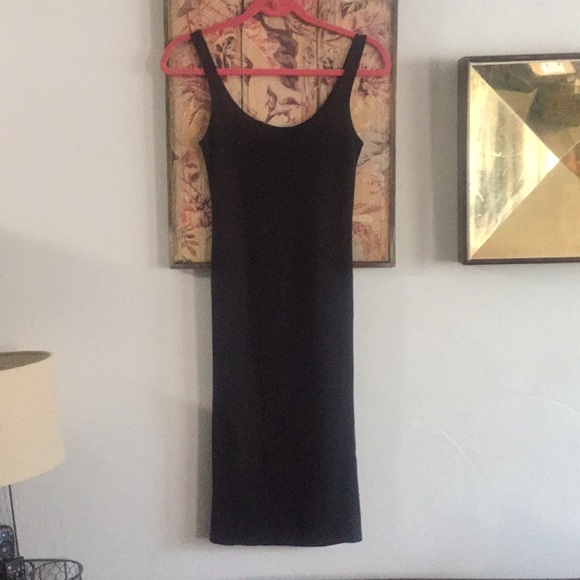 FOREVER21 BLACK SCOOP NECK BODYCON MIDI DRESS S - Picture 1 of 7